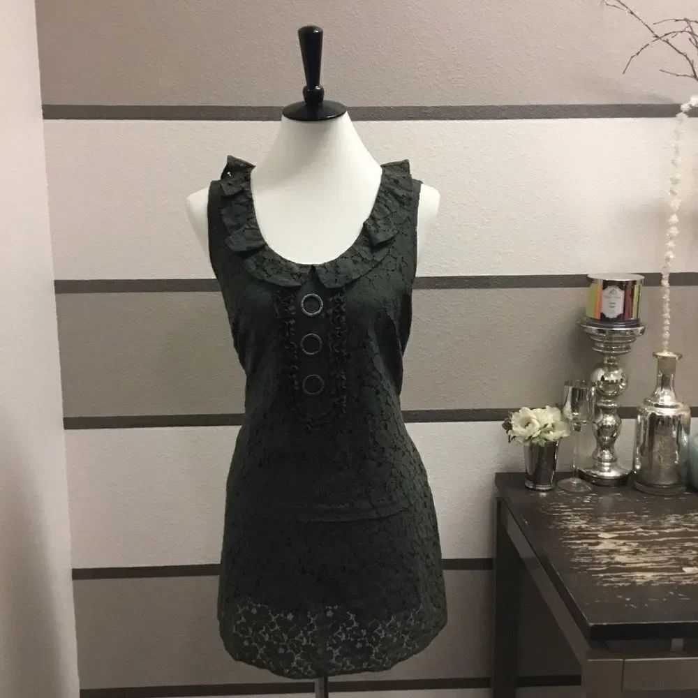 Sanctuary Gray Lace Blouse with Button Accents